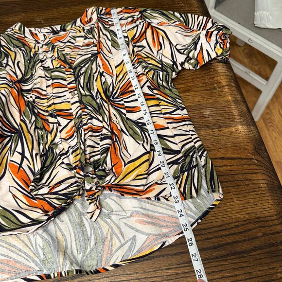 Zac & Rachel Linen Blend Tropical Print Button Front Blouse Large Boxy Casual - Picture 7 of 10